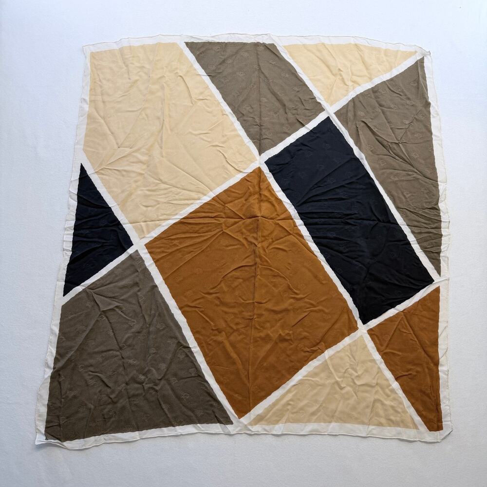 Vintage Christian Dior Silk Scarf Monogram Jacquard Geometric Brown Black 30x32 - Picture 2 of 8